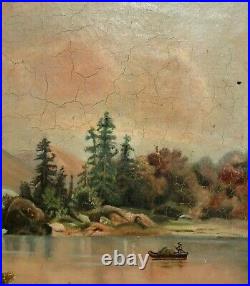 Antique 19c Oil Painting Country Folk Art Primitive Victorian Americana Fine Art