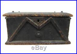 Antique 19thC FOLK ART BOX BLACK PAINT AAFA Document/ Pantry/ Candle/ Primitive