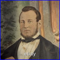 Antique 19thC Folk Art Watercolor Portrait Gentleman Minister Scholar Book 9x7