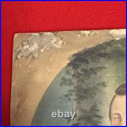 Antique 19thC Folk Art Watercolor Portrait Gentleman Minister Scholar Book 9x7