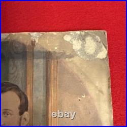 Antique 19thC Folk Art Watercolor Portrait Gentleman Minister Scholar Book 9x7