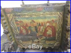 Antique 19thC Italian Folk Art Carved Small Goat Cart Alfio Oil Paintings