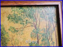 Antique 19thC LARGE FARM PAINTING O/C FAMILY FEEDING CHICKENS Folk Art Primitive