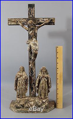 Antique 19thC Spanish Colonial Folk Art Crucifix Jesus Carved & Painted Santos