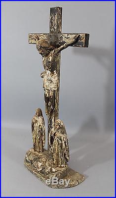 Antique 19thC Spanish Colonial Folk Art Crucifix Jesus Carved & Painted Santos