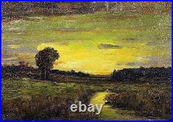 Antique 19th C. American Tonalist Sunset on the Marsh Landscape Oil Painting