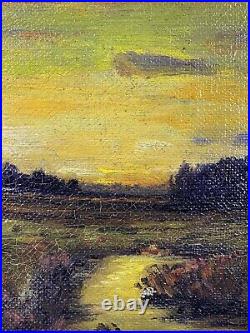 Antique 19th C. American Tonalist Sunset on the Marsh Landscape Oil Painting