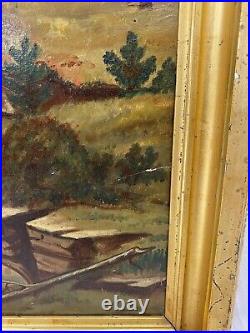 Antique 19th C. Early American West Point Folk Art Oil Painting Hudson River NY