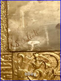 Antique 19th C European Oil Painting Dutch Girl, Signed K. S. Outcalt, Gold Frame