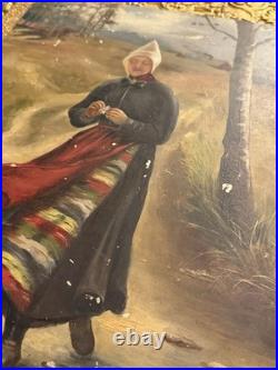 Antique 19th C European Oil Painting Dutch Girl, Signed K. S. Outcalt, Gold Frame Antique 19th C European Oil Painting Dutch Girl, Signed K. S. Outcalt, Gold Frame