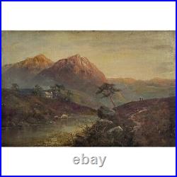 Antique 19th C Hudson River School Mountainous Landscape, Signed (Oil on Canvas)