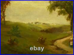 Antique 19th C. Oil On Canvas Landscape Painting Maiden with Geese Signed G. Grant