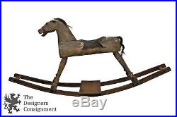 Antique 19th C Wooden Painted Rocking Horse Folk Art Toy Primitive Victorian 46