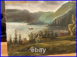 Antique 19th Century American Primitive Landscape Painting