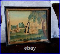 Antique 19th Century American Watercolour Mourning Painting Seymore Family 12x10