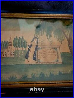 Antique 19th Century American Watercolour Mourning Painting Seymore Family 12x10