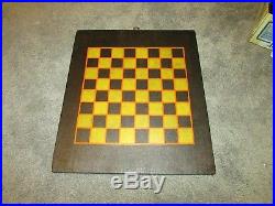 Antique 19th Century Folk Art Painted Game Board Chess Checker Wood Mustard