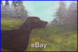 Antique 19th Century Folk Art Primitive Naive Oil Painting Hunting Pointer Dog