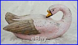 Antique 19th Century Primitive Folk Art Hand Painted Wood Carved Swan Decoy