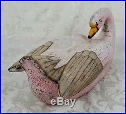 Antique 19th Century Primitive Folk Art Hand Painted Wood Carved Swan Decoy