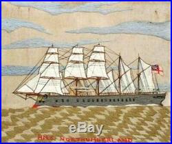 Antique 19th Century Sailors Woolwork Folk Art Ship Picture Hms Northumberland