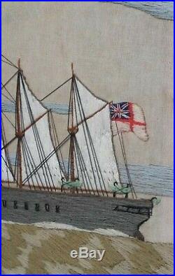 Antique 19th Century Sailors Woolwork Folk Art Ship Picture Hms Northumberland