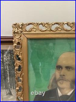 Antique 19th Hand Painted Portrait Man Mutton Chops Folk Art Oil Canvas Frame Antique 19th Hand Painted Portrait Man Mutton Chops Folk Art Oil Canvas Frame