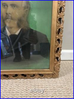 Antique 19th Hand Painted Portrait Man Mutton Chops Folk Art Oil Canvas Frame Antique 19th Hand Painted Portrait Man Mutton Chops Folk Art Oil Canvas Frame