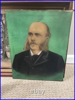Antique 19th Hand Painted Portrait Man Mutton Chops Folk Art Oil Canvas Frame Antique 19th Hand Painted Portrait Man Mutton Chops Folk Art Oil Canvas Frame
