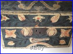 Antique 19th c. Painted Folk Art Chest or Small Trunk Lined in Boston Newspaper