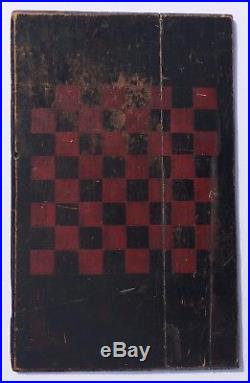 Antique 19thc Red Black Paint Folk Art Wood Game Board