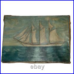 Antique 3 masted schooner seascape ocean original oil PAINTING by CaDean 1900s