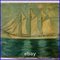 Antique 3 masted schooner seascape ocean original oil PAINTING by CaDean 1900s