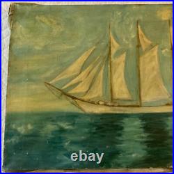 Antique 3 masted schooner seascape ocean original oil PAINTING by CaDean 1900s