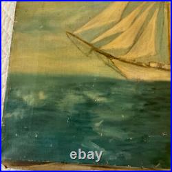 Antique 3 masted schooner seascape ocean original oil PAINTING by CaDean 1900s