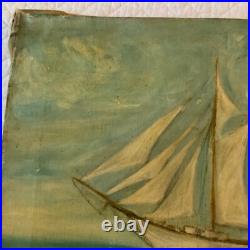Antique 3 masted schooner seascape ocean original oil PAINTING by CaDean 1900s