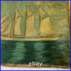 Antique 3 masted schooner seascape ocean original oil PAINTING by CaDean 1900s