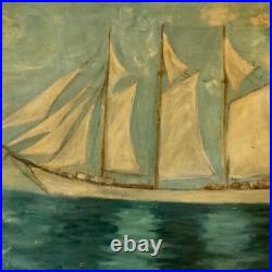 Antique 3 masted schooner seascape ocean original oil PAINTING by CaDean 1900s