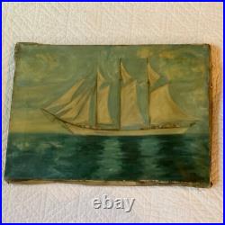 Antique 3 masted schooner seascape ocean original oil PAINTING by CaDean 1900s
