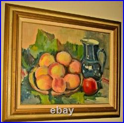 Antique ALBERT EDEL Floral Fruit Basket Still Life Impressionist Oil Painting