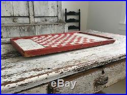 Antique Aafa Folk Art Double Sided Checkerboard Game Board Original Paint Red