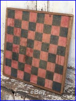 Antique Aafa Folk Art Double Sided Checkerboard Original Paint Salmon Red Black