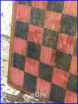 Antique Aafa Folk Art Double Sided Checkerboard Original Paint Salmon Red Black