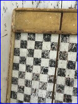 Antique Aafa Folk Art Early Checkerboard Original Paint Mustard Black White