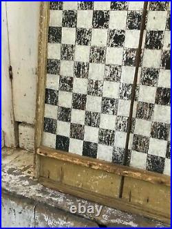 Antique Aafa Folk Art Early Checkerboard Original Paint Mustard Black White