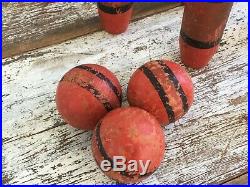 Antique Aafa Folk Art Skittles Game 10 Pins 3 Balls Yard Bowling Original Paint