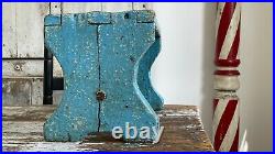 Antique Aafa Folk Art Wooden Milking Stool Robins Egg Blue Alligator Paint Riser
