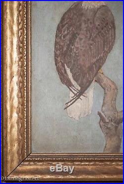 Antique American Folk Art Bald Eagle Oil Painting, Unsigned & Beautiful Frame
