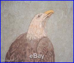 Antique American Folk Art Bald Eagle Oil Painting, Unsigned & Beautiful Frame