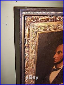 Antique American Folk Art Oil Painting Portrait President Abraham Lincoln